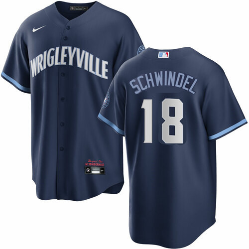 Men's Chicago Cubs #18 Frank Schwindel Nike 2021 City Connect Authentic Navy MLB Jersey
