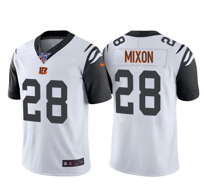 Men's Cincinnati Bengals #28 Joe Mixon White Rush 100th Season Limited Jersey