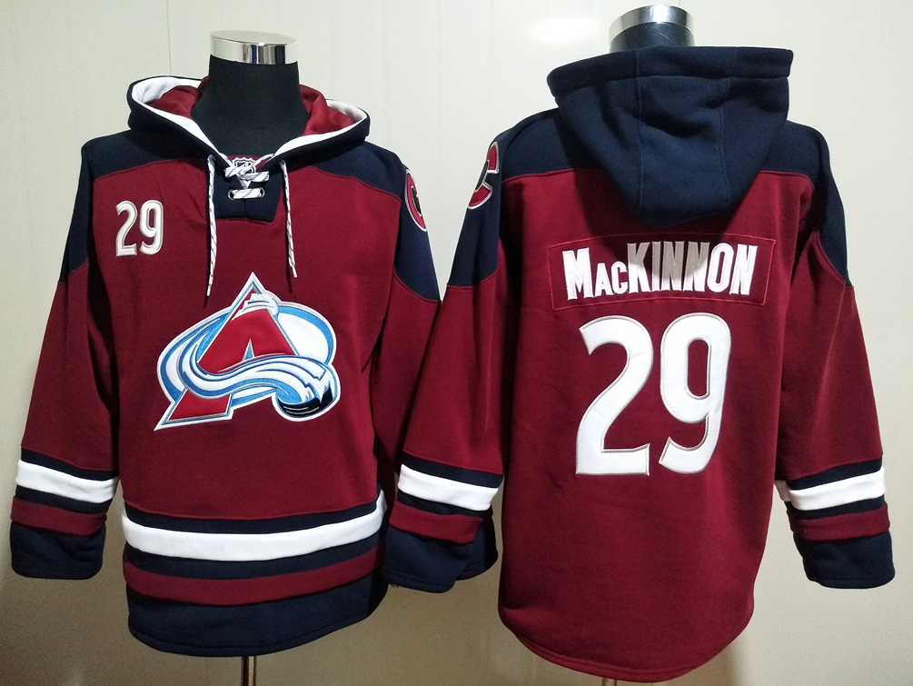 Men's Colorado Avalanche #29 Nathan MacKinnon Dark Red All Stitched Hooded Sweatshirt Ageless Must-Have Lace-Up Pullover Hoodie