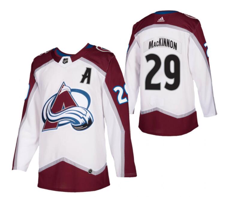Men's Colorado Avalanche #29 Nathan MacKinnon White 2021 Authentic Away Replica Jersey