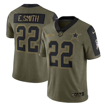 Men's Dallas Cowboys #22 Emmitt Smith Nike Olive 2021 Salute To Service Retired Player Limited Jersey