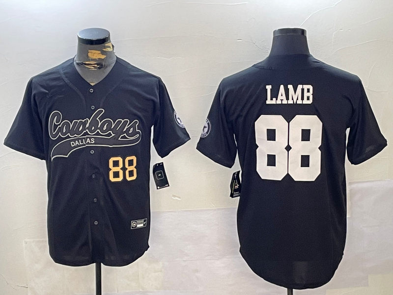 Men's Dallas Cowboys #88 CeeDee Lamb Black With Patch Cool Base Stitched Baseball Jerseys