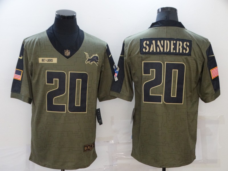 Men's Detroit Lions #20 Barry Sanders Nike Olive 2021 Salute To Service Retired Player Limited  Jersey