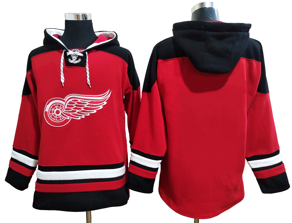 Men's Detroit Red Wings Blank Red All Stitched Hooded Sweatshirt Ageless Must-Have Lace-Up Pullover Hoodie