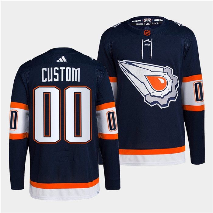 Men/Women/Youth Edmonton Oilers Custom Navy 2022-23 Reverse Retro Stitched Jersey