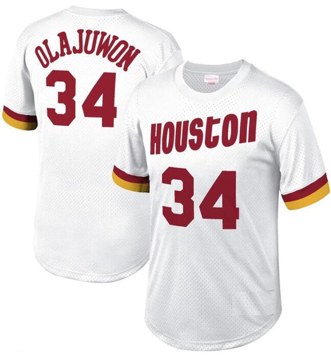 Men's Houston Rockets #34 Hakeem Olajuwon Mitchell & Ness White Mesh jersey