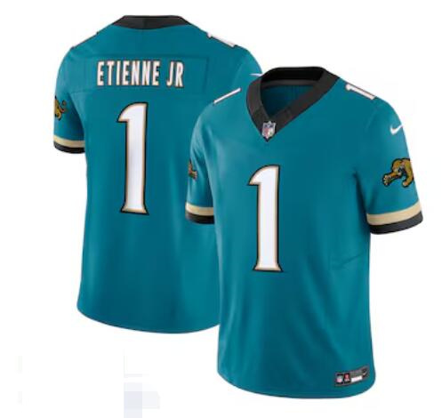 Men's Jacksonville Jaguars #1 Travis Etienne Nike Prowler Throwback Vapor F.U.S.E. Limited Teal Green Jersey