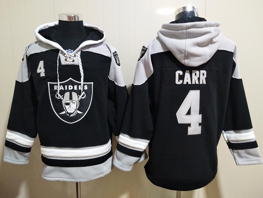Men's Las Vegas Raiders #4 Derek Carr Black All Stitched Sweatshirt Ageless Must-Have Lace-Up Pullover Hoodie