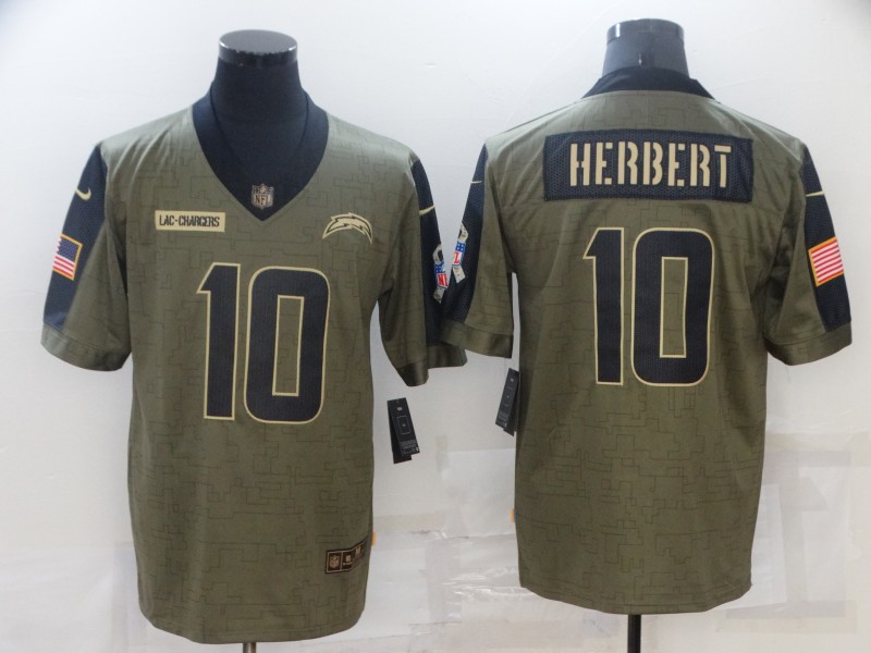 Men's Los Angeles Chargers #10 Justin Herbert Nike Olive 2021 Salute To Service Limited Player  Jersey