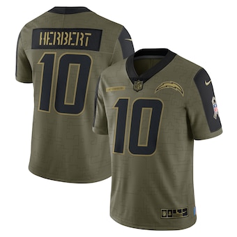 Men's Los Angeles Chargers #10 Justin Herbert Nike Olive 2021 Salute To Service Limited Player Jersey