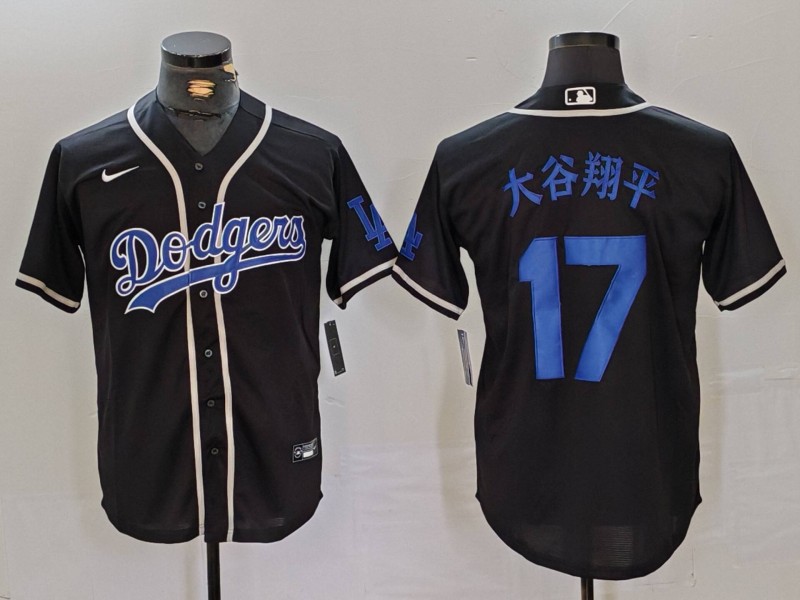 Men's Los Angeles Dodgers #17 大谷翔平 Shohei Ohtani Black Cool Base With Patch Stitched Baseball Jersey