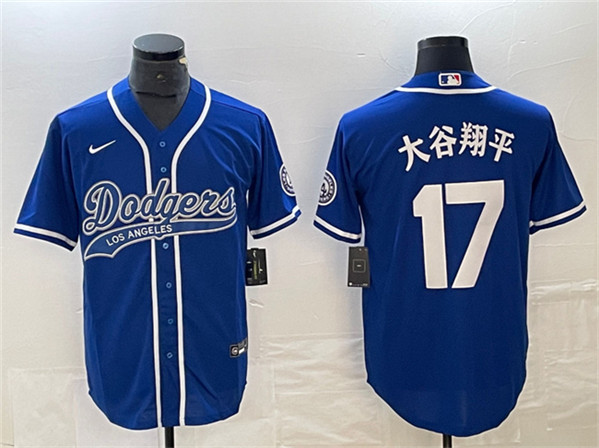 Men's Los Angeles Dodgers #17 大谷翔平 Shohei Ohtani Blue Cool Base With Patch Stitched Baseball Jersey