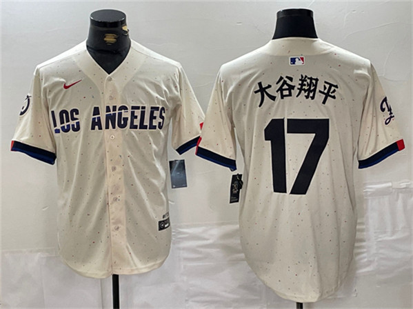 Men's Los Angeles Dodgers #17 大谷翔平 Shohei Ohtani Cream Stitched Baseball Jersey