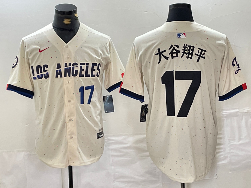 Men's Los Angeles Dodgers #17 大谷翔平 Shohei Ohtani Cream Stitched Baseball Jerseys