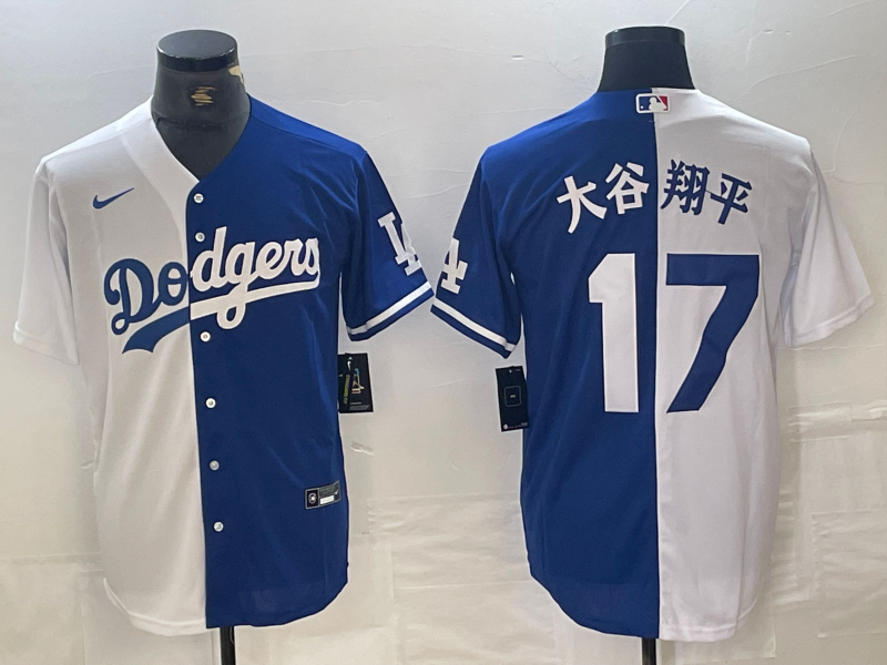 Men's Los Angeles Dodgers #17 大谷翔平 Shohei Ohtani White Blue Two Tone Stitched Baseball Jersey