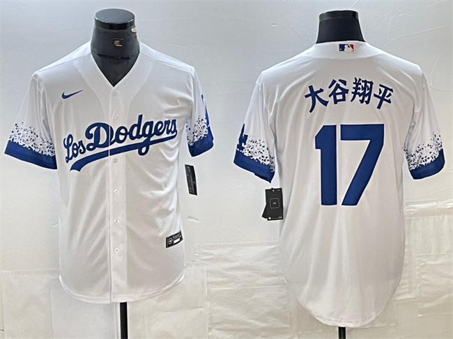 Men's Los Angeles Dodgers #17 大谷翔平 Shohei Ohtani White City Connect Cool Base Stitched Jersey