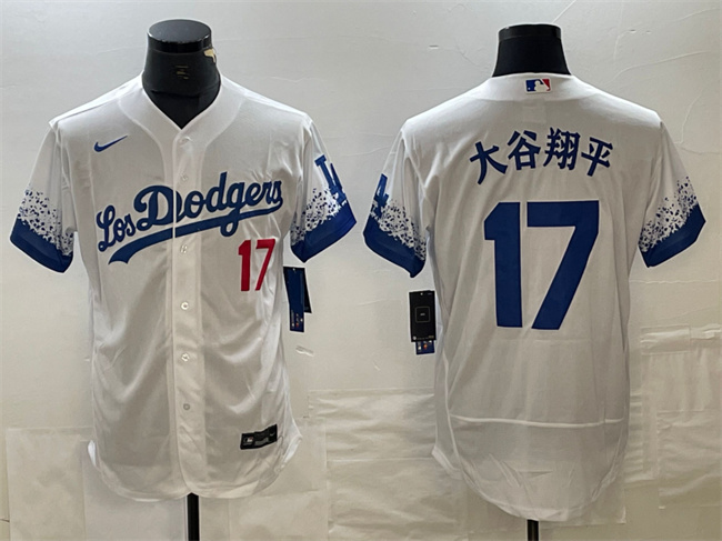 Men's Los Angeles Dodgers #17 大谷翔平 Shohei Ohtani White City Connect Flex Base Stitched Baseball Jersey