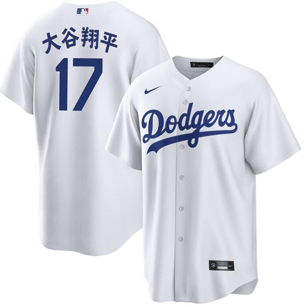 Men's Los Angeles Dodgers #17 大谷翔平 Shohei Ohtani White Cool Base Stitched Jersey