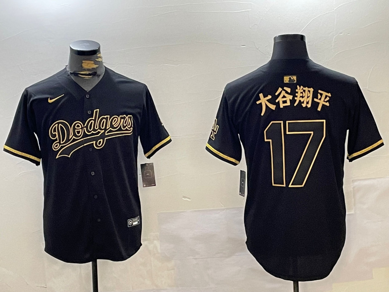 Men's Los Angeles Dodgers #17 太谷翔平 Shohei Ohtani Black Cool Base Stitched Jersey