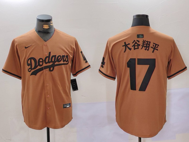 Men's Los Angeles Dodgers #17 太谷翔平 Shohei Ohtani Brown Cool Base Stitched Baseball Jerseys