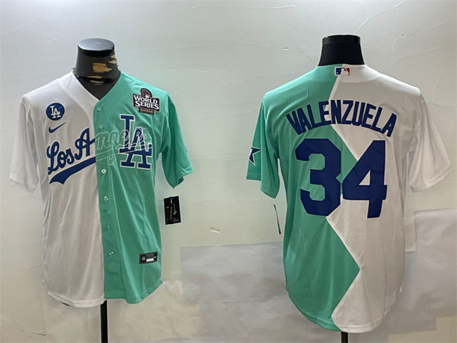 Men's Los Angeles Dodgers #34 Toro Valenzuela White Green Split 2024 World Series All-Star Cool Base Stitched Baseball Jersey