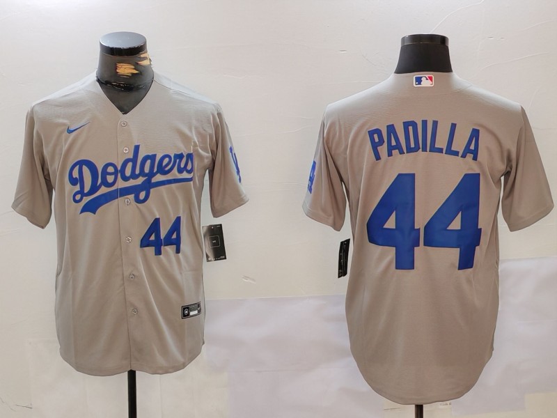 Men's Los Angeles Dodgers #44 Vicente Padilla Number Grey Cool Base Stitched Jerseys