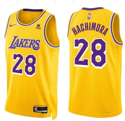 Men's Los Angeles Lakers #28 Rui Hachimura Icon Swingman Yellow Jersey