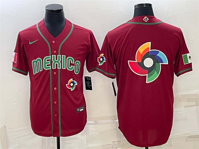 Men's Mexico Baseball 2023 Red World Baseball Big Logo With Patch Classic Replica Stitched Jersey