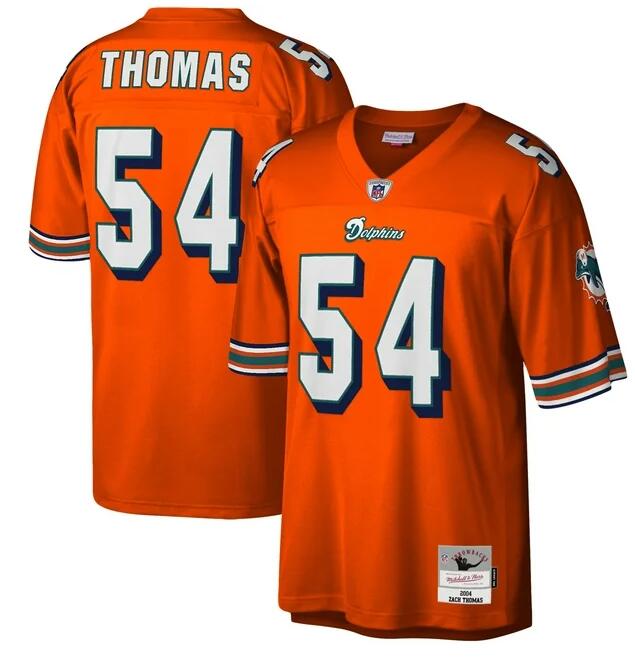 Men's Miami Dolphins #54 Zach Thomas Orange Legacy Mitchell & Ness Replica Jersey