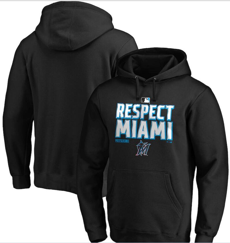 Men's Miami Marlins Black 2020 Postseason Locker Room Pullover Hoodie