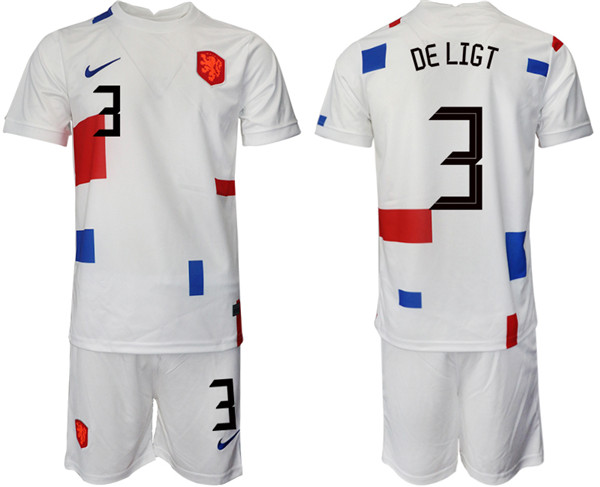 Men's Netherlands #3 Deligt White Away Soccer 2022 FIFA World Cup Jerseys