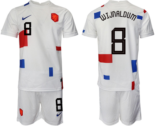 Men's Netherlands #8 Wijnaldum White Away Soccer 2022 FIFA World Cup Jerseys