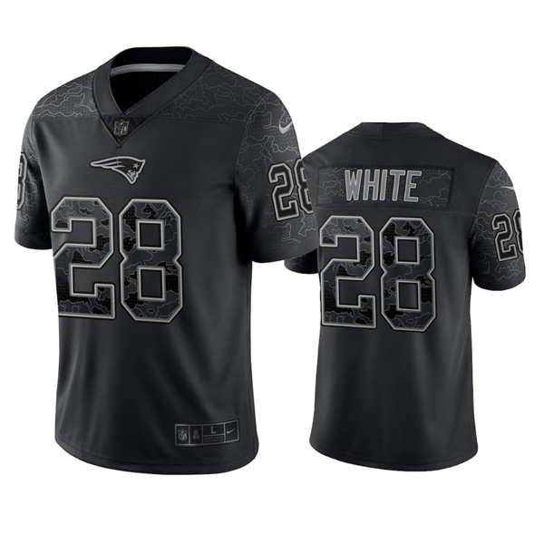 Men's New England Patriots #28 James White Black Reflective Limited Stitched Football Jersey