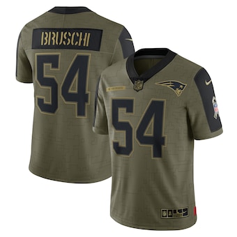 Men's New England Patriots #54 Tedy Bruschi Nike Olive 2021 Salute To Service Retired Player Limited Jersey