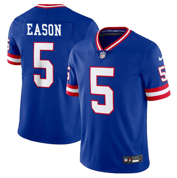 Men's New York Giants #5 Jacob Eason Royal 2023 F.U.S.E. Throwback Limited Football Stitched Jerseyzz