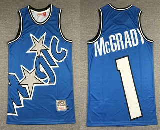 Men's Orlando Magic #1 Tracy McGrady Blue Big Face Mitchell Ness Hardwood Classics Soul Swingman Throwback Jersey
