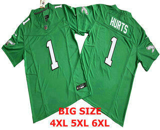 Men's Philadelphia Eagles #1 Jalen Hurts Kelly Green FUSE Vapor Limited Throwback Jersey-Big Size