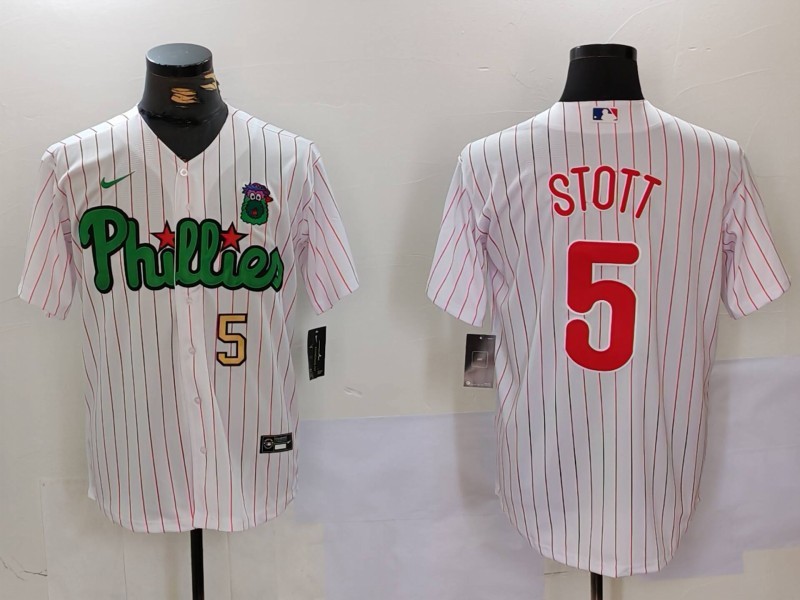 Men's Philadelphia Phillies #5 Bryson Stott White Green Cool Base Stitched Jerseys