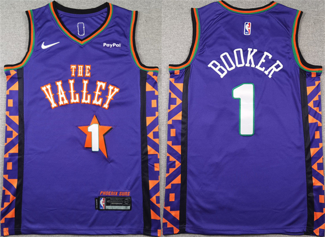 Men's Phoenix Suns #1 Devin Booker Purple 2024-25 City Edition Stitched Basketball Jersey1