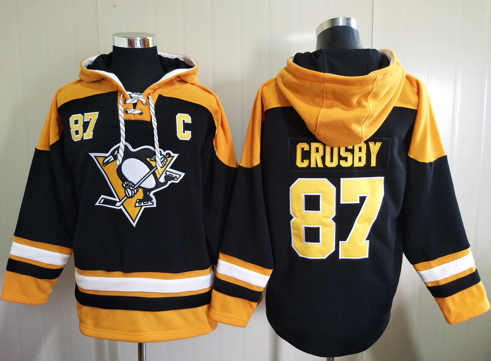 Men's Pittsburgh Penguins #87 Sidney Crosby Black All Stitched Hooded Sweatshirt Ageless Must-Have Lace-Up Pullover Hoodie