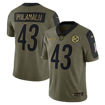 Men's Pittsburgh Steelers #43 Troy Polamalu Nike Olive 2021 Salute To Service Retired Player Limited Jersey
