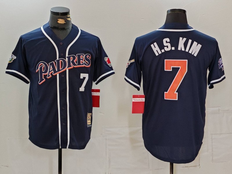 Men's San Diego Padres #7 Ha Seong Kim Navy Player Number Cooperstown Cool Base Jersey