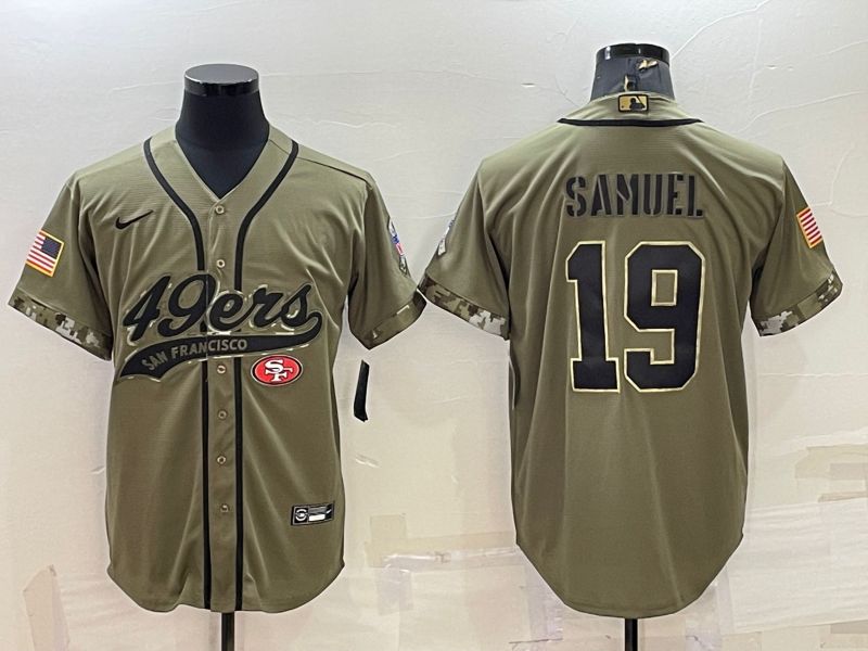 Men's San Francisco 49ers #19 Deebo Samuel 2022 Olive Salute to Service Cool Base Stitched Baseball Jersey
