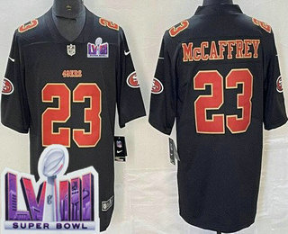 Men's San Francisco 49ers #23 Christian McCaffrey Limited Black Fashion LVIII Super Bowl Vapor Jersey