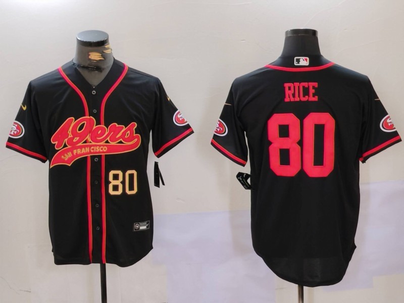 Men's San Francisco 49ers #80 Jerry Rice Black With Patch Cool Base Stitched Baseball Jerseys
