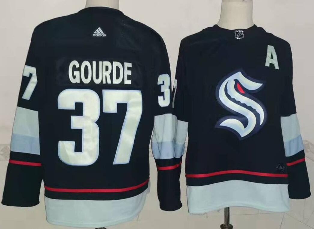 Men's Seattle Kraken #37 Yanni Gourde with A patch 2022 Home Navy Blue Jersey