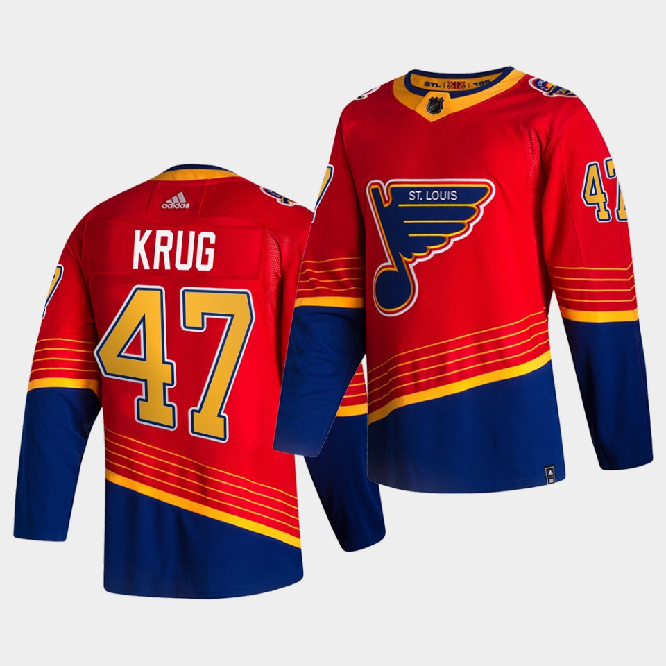 Men's St. Louis Blues #47 Torey Krug 2021 Reverse Retro Red Special Edition Authentic Jersey