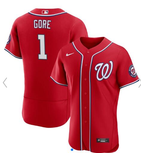 Men's Washington Nationals #1 MacKenzie Gore Red Flex Base Stitched MLB Jersey