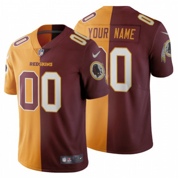 Men's Washington Redskins #00 Custom Split Two Tone Jersey - Gold Burgundy