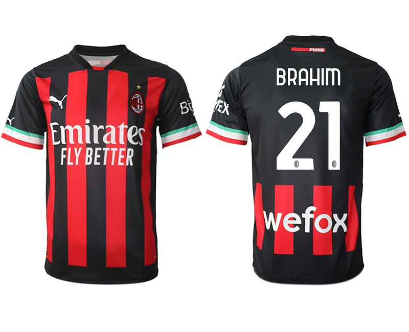 Men AC milan 21 BRAHIM home Black aaa version any name 2022-2023 jersey